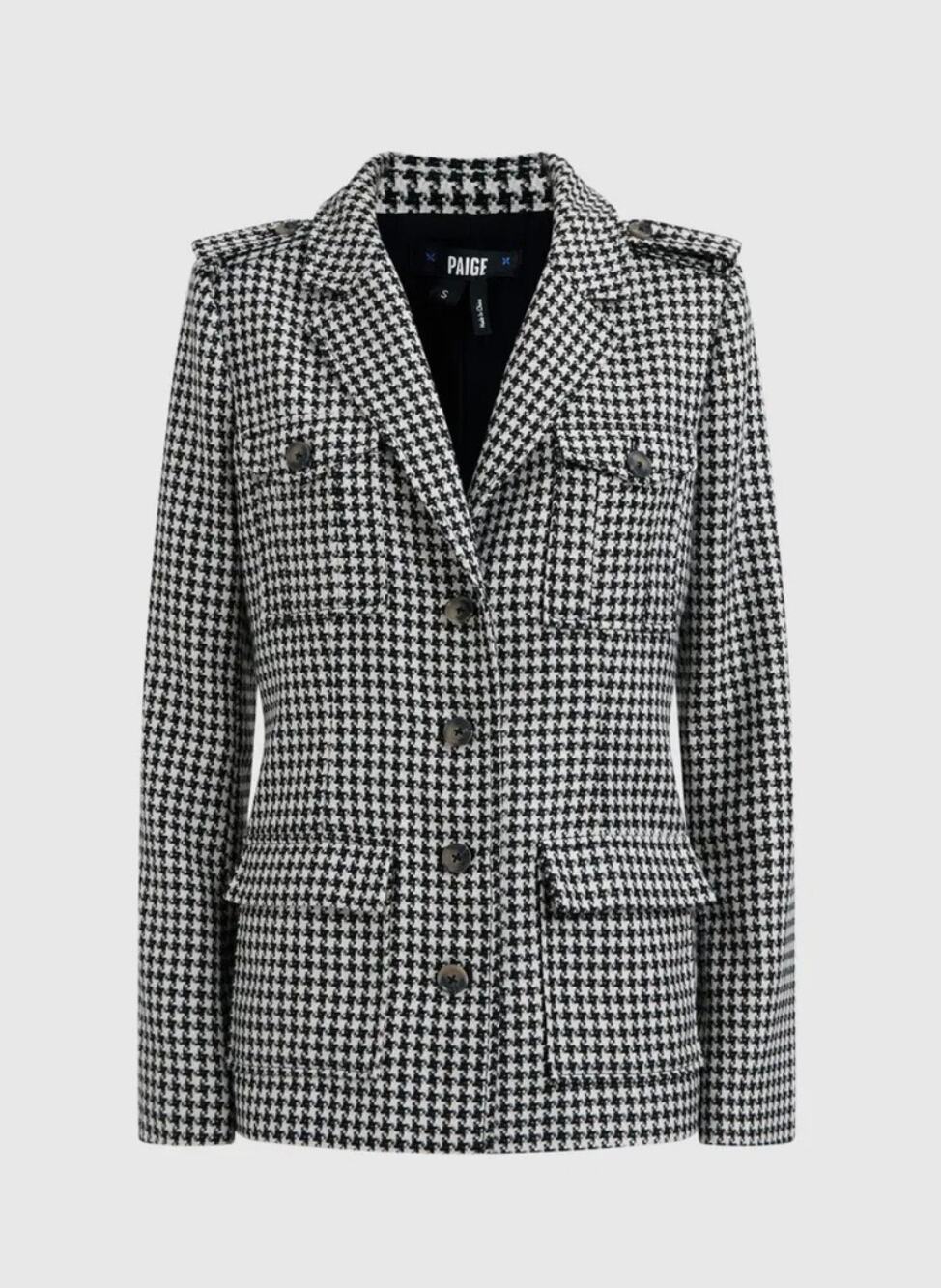 Paige Skylar Houndstooth Jacket Blazer Black White Medium Structured Classic
